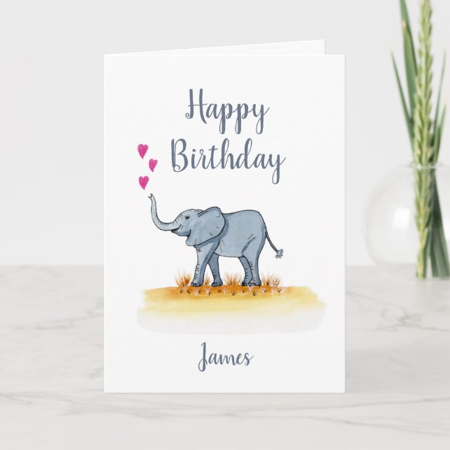 Cartão de aniversário personalizado de elefante pa (Frente)