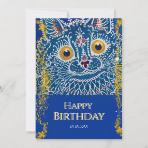 Cartão de aniversário personalizado de gato azul m