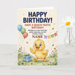 Cartão de aniversário personalizado de patinho fof