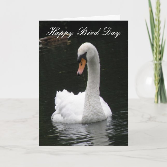 Cartão de Aniversário Personalizado de Swan Branco (Frente)