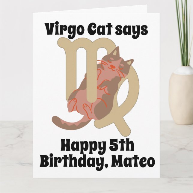 Cartão de Aniversário Personalizado do Gato Virgo (Frente)