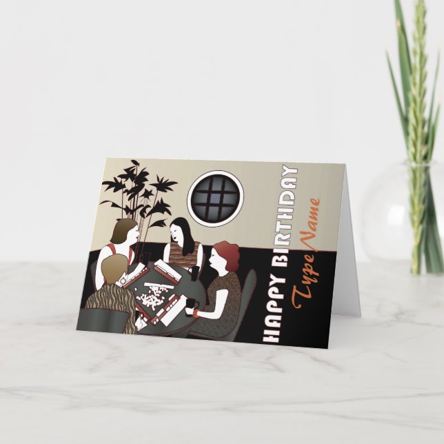 Cartão de aniversário personalizado do jogo Mah Jo (Frente)