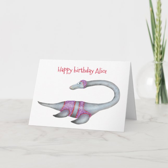 Cartão de aniversário personalizado do Plesiossaur (Frente)