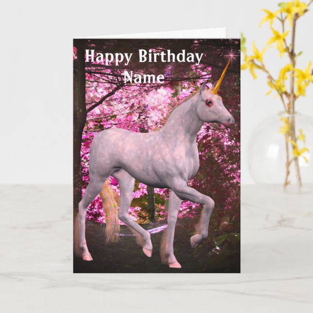 Cartão de Aniversário Personalizado do Unicorn On  (Flor Amarela)