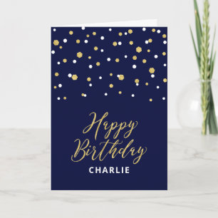 Cartão de Aniversário Personalizado Dourado e Azul
