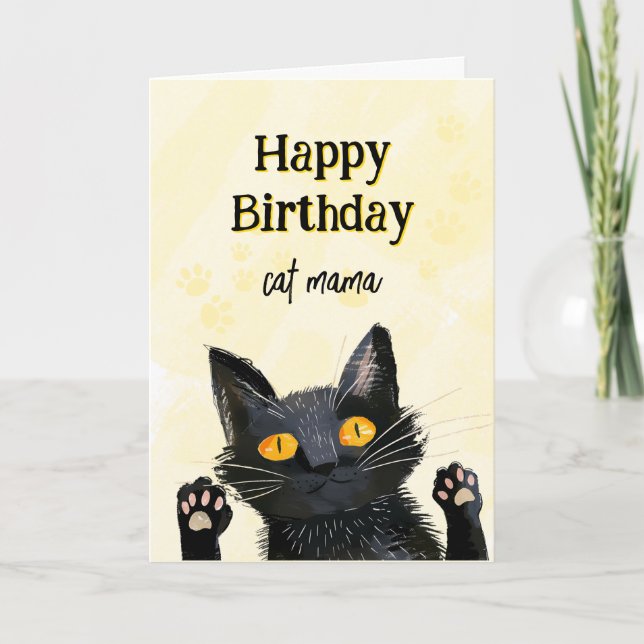 Cartão de Aniversário Personalizado Gato Preto Fof (Frente)