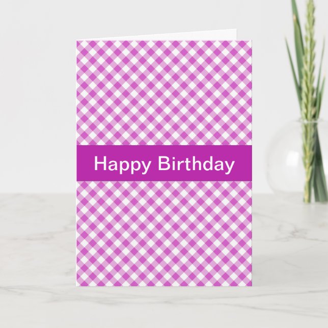 Cartão de Aniversário Personalizado Gingham Rosa (Frente)