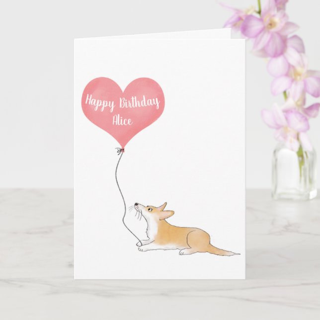 Cartão de aniversário personalizado Hattie Corgi e (Orquídea)