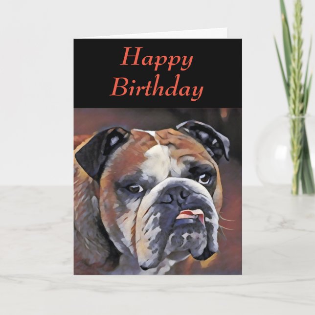 Cartão de Aniversário Personalizado para Bulldog (Frente)