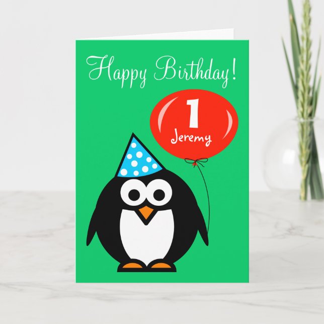 Cartão de Aniversário Personalizado | Pinguim com  (Frente)
