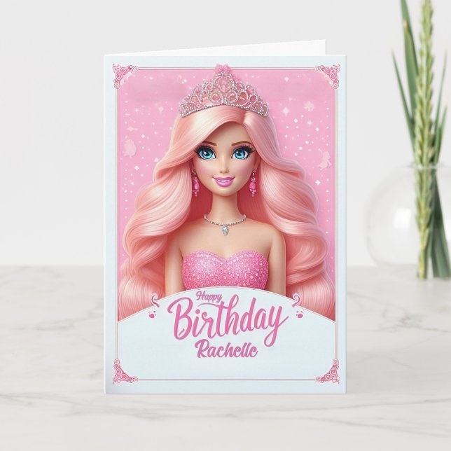 Cartão de Aniversário Personalizado Pink Princess (Frente)