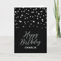 Cartão de Aniversário Personalizado Prata e Preto 