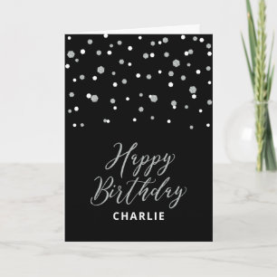 Cartão de Aniversário Personalizado Prata e Preto