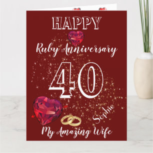 Cartão de Aniversário Personalizado Ruby 40º Para 