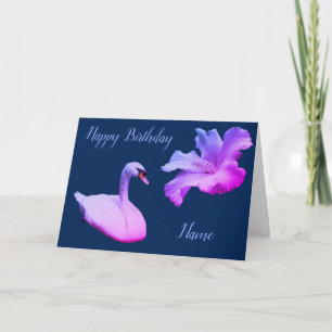 Cartão De Aniversário Personalizado Swan E Hibiscu