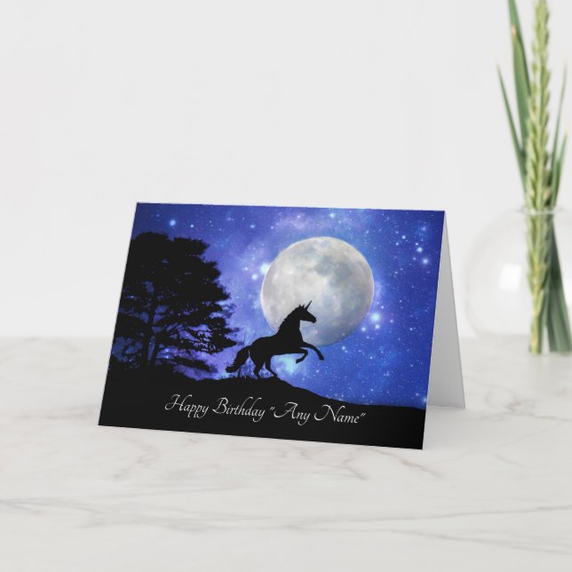 Cartão de Aniversário Personalizado Unicórn com Qu (Frente)