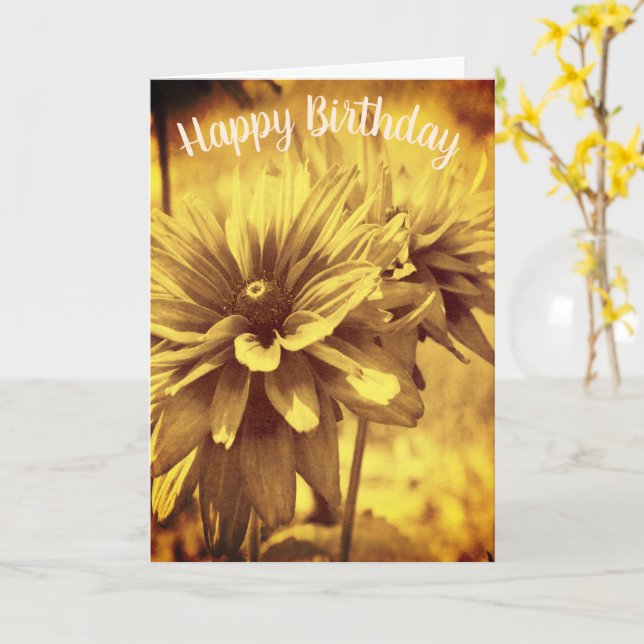 Cartão de Aniversário Personalizável Floral de Dai (Flor Amarela)