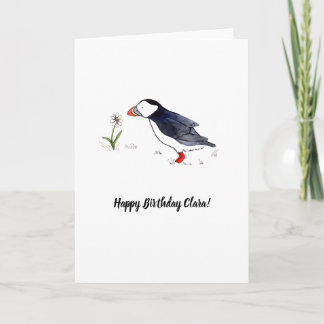 Cartão de aniversário personalizável Puffin Whimsi