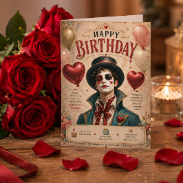 Cartão de Aniversário Pierrot Palhaço Vintage Eleg
