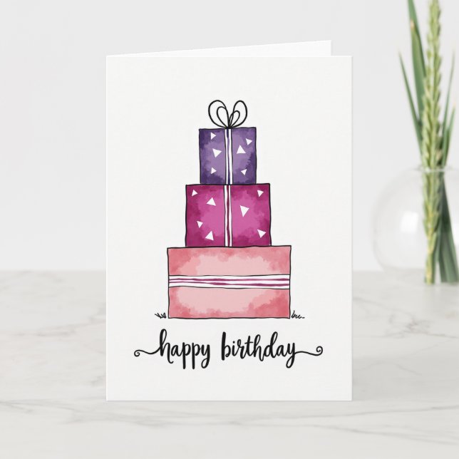 Cartão de Aniversário Pilha de Presente Alegre (Frente)