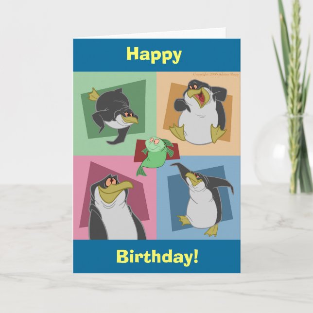 Cartão de Aniversário Pinguim Quadrado (Frente)