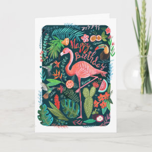 Cartão de Aniversário Pintado de Flamingo Rosa e A