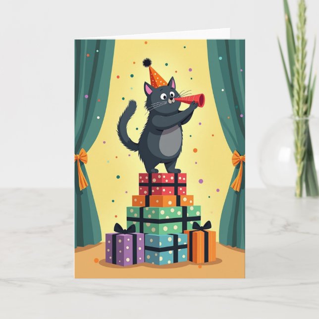 Cartão de Aniversário Pirâmide de Presentes (Frente)