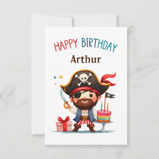 Cartão de Aniversário Pirata Personalizado (Frente)