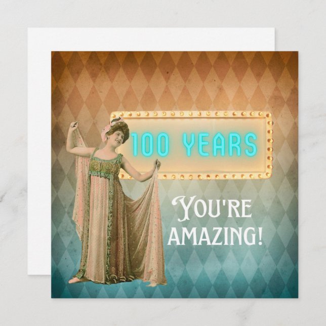 Cartão de Aniversário Plana de 100 Aniversário de  (Frente/Verso)
