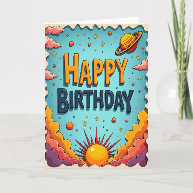 Cartão de Aniversário Planeta Ousado (Frente)