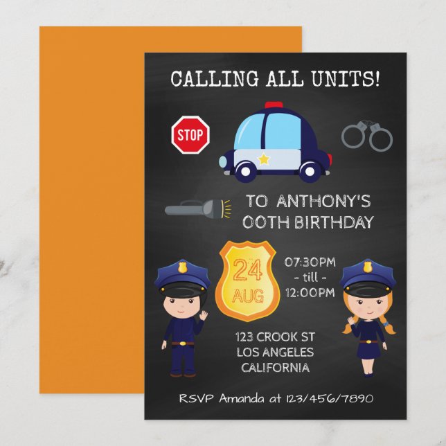 Cartão de Aniversário Polícia e Ladrões (Frente/Verso)