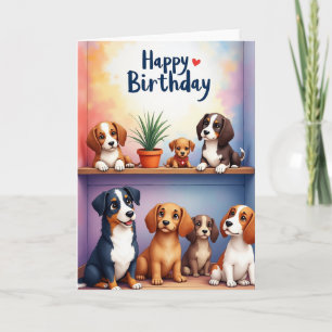 Cartão de Aniversário Prateleira de Filhotes