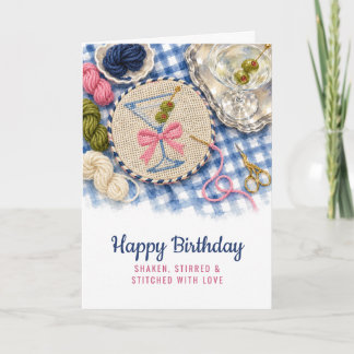Cartão de aniversário Preppy Needlepoint Martini p