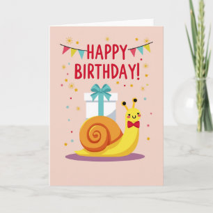 Cartão de Aniversário Presente de Caracol Fofo