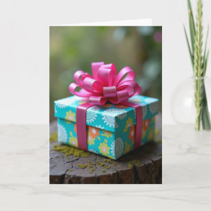 Cartão de Aniversário Presente Turquesa Floral