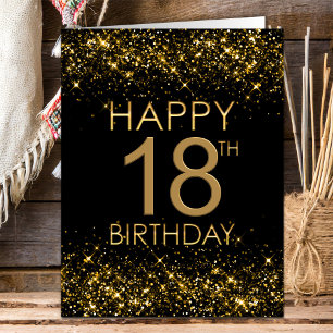 Cartão de aniversário preto Dourado 18º