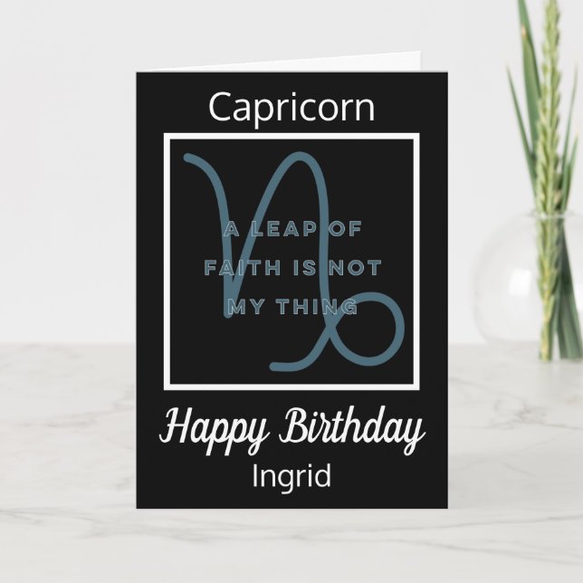 Cartão de Aniversário Preto e Branco do Capricorn  (Frente)