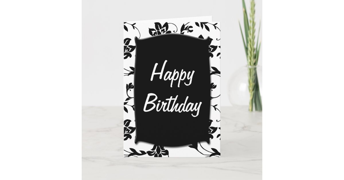 Cartão de Aniversário Preto e Branco Feliz | Zazzle Brasil