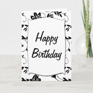 Cartão de Aniversário Preto e Branco Feliz