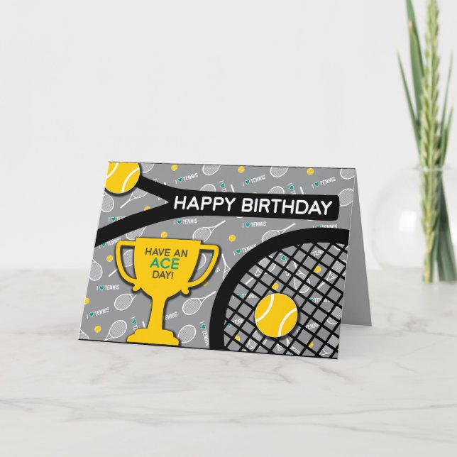 Cartão de Aniversário 🎾 🖤 preto e Tênis amarelo (Frente)