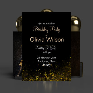 Cartão de Aniversário Preto Elegante