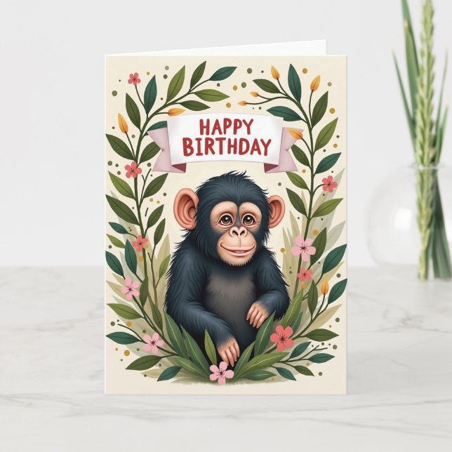 Cartão de Aniversário Primate Bloom (Frente)