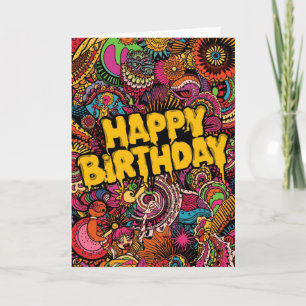 cartão de aniversário psicodélico