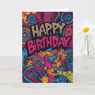 cartão de aniversário psicodélico