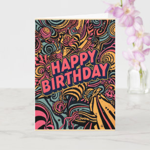 cartão de aniversário psicodélico