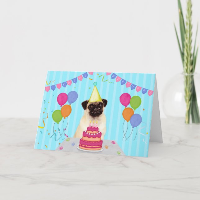 Cartão de Aniversário Pug (Frente)