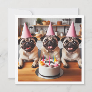Cartão de aniversário Pug, Cartão Pug, Pug