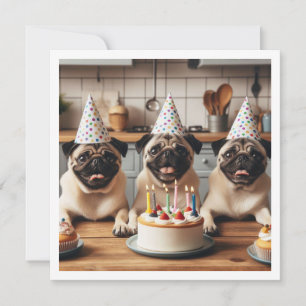 Cartão de aniversário Pug, Cartão Pug, Pug