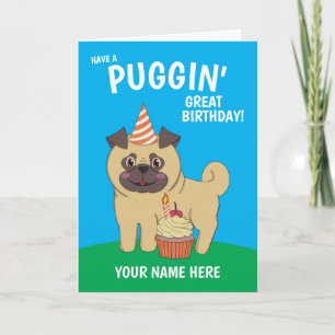 Cartão de Aniversário Pug Dog Kawaii