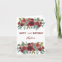 Cartão de Aniversário Red Floral Happy 70